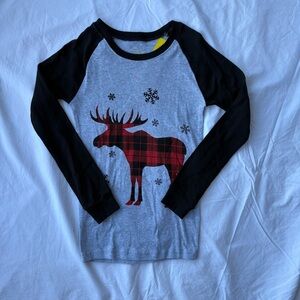 Dolphin & Fish Moose Pajama Long Sleeve Top Size Kids 10 Buffalo Plaid Holiday